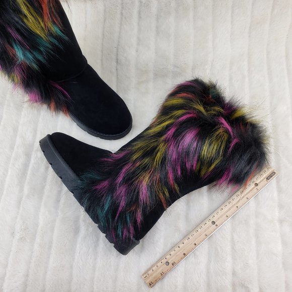 Chi Chi Black Multi Faux Fur Thick Lined Winter Boots - Picture 7 of 13